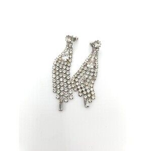 Vintage Silver Tone Dangle Chandelier Earrings With Crystal‎ Rhinestones 2"